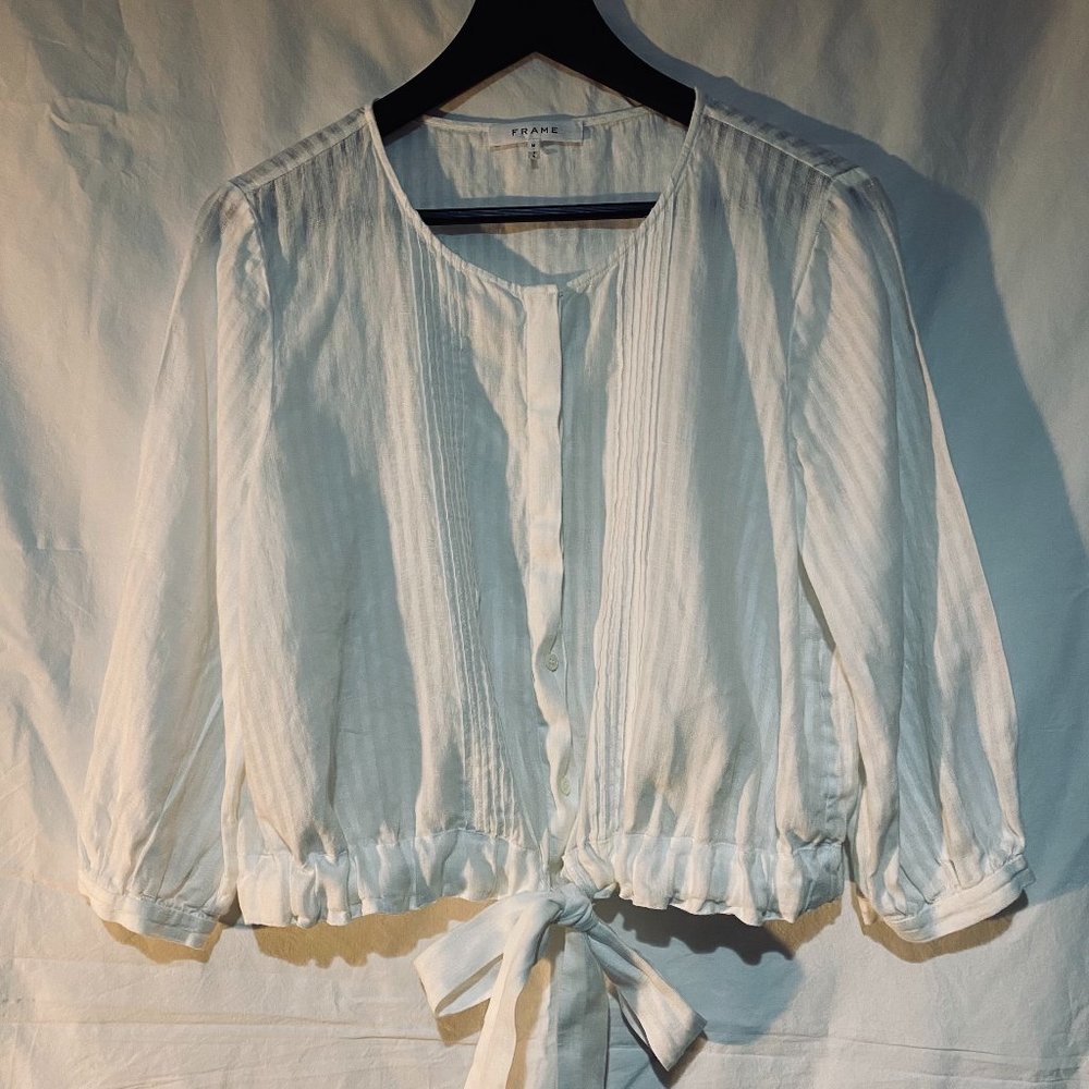 FRAME | White Cropped Peasant Blouse